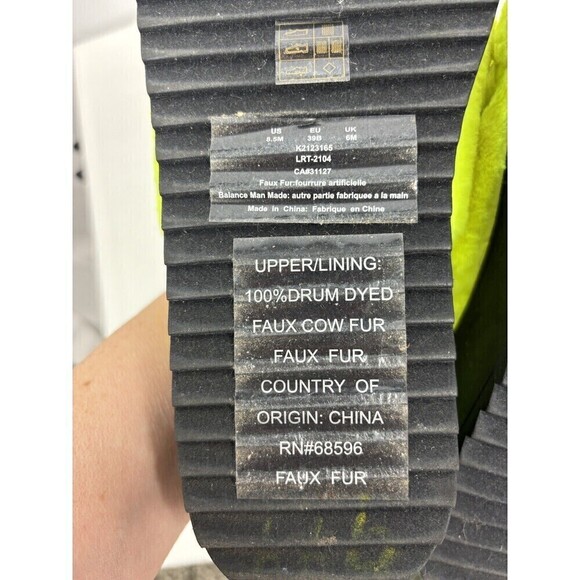 DKNY Faux Fur Platform Slides Citron Flourscent Yellow 8.5 Flatforms - Picture 7 of 9